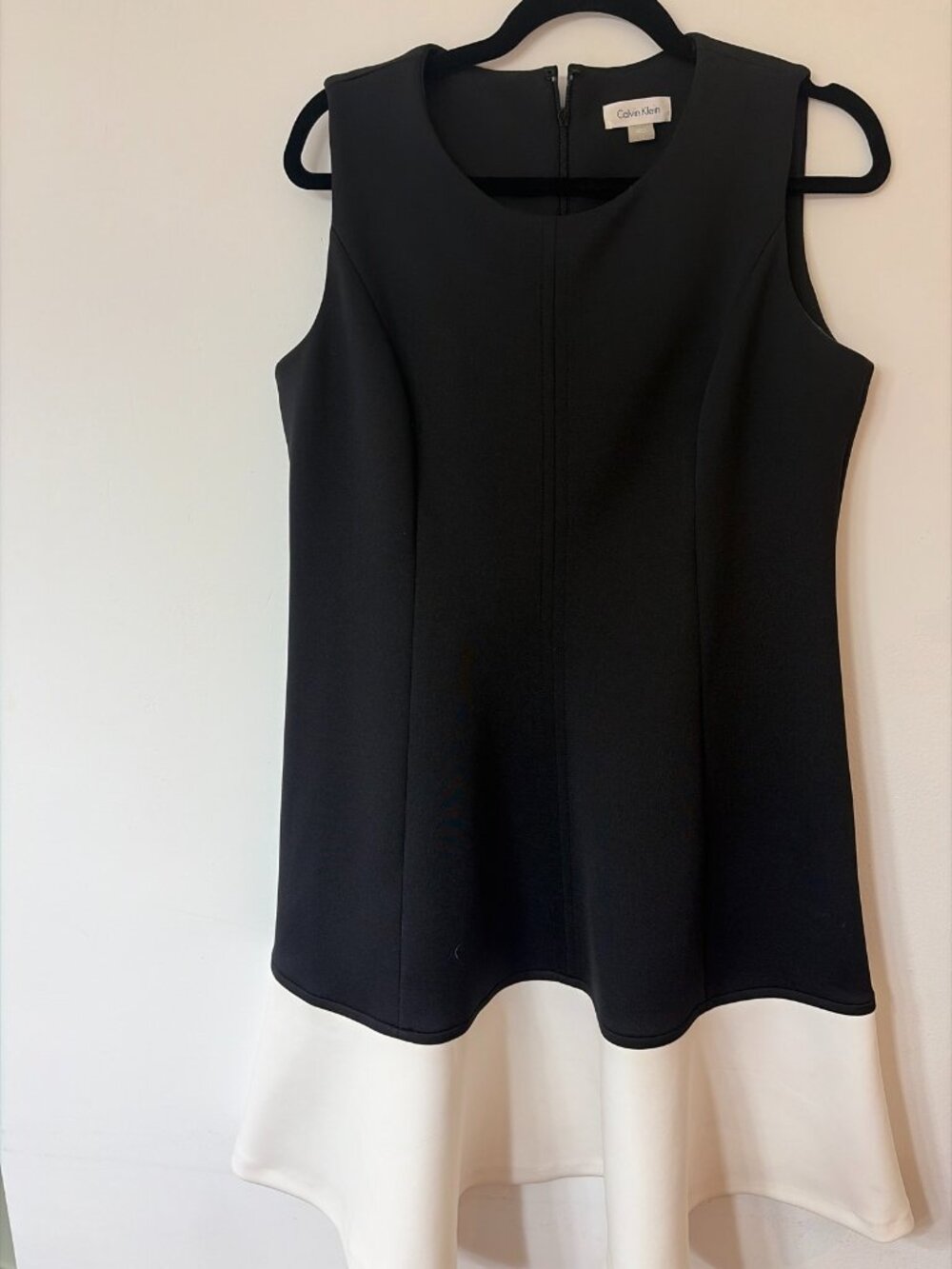 Calvin Klein Black Sleeveless Dress White Flounce Hem - Size 12